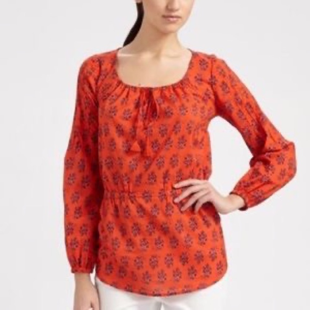 Tory Burch Evelina Floral Long Sleeve Peasant Top Sz 8